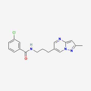 molecular formula C17H17ClN4O B2862379 3-chloro-N-(3-(2-methylpyrazolo[1,5-a]pyrimidin-6-yl)propyl)benzamide CAS No. 1796946-20-7