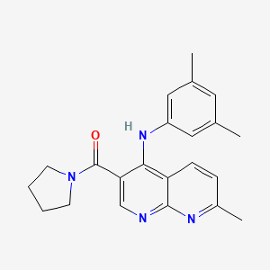 molecular formula C22H24N4O B2862380 N-(3,5-dimethylphenyl)-7-methyl-3-(pyrrolidine-1-carbonyl)-1,8-naphthyridin-4-amine CAS No. 1251626-40-0