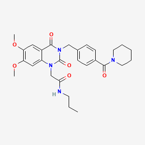 molecular formula C28H34N4O6 B2862387 2-[6,7-dimethoxy-2,4-dioxo-3-[4-(piperidin-1-ylcarbonyl)benzyl]-3,4-dihydroquinazolin-1(2H)-yl]-N-propylacetamide CAS No. 1243077-07-7