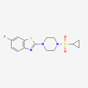 molecular formula C14H16FN3O2S2 B2862389 2-(4-Cyclopropylsulfonylpiperazin-1-yl)-6-fluoro-1,3-benzothiazole CAS No. 2415461-89-9