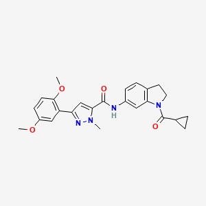 molecular formula C25H26N4O4 B2862398 N-(1-(cyclopropanecarbonyl)indolin-6-yl)-3-(2,5-dimethoxyphenyl)-1-methyl-1H-pyrazole-5-carboxamide CAS No. 1396867-95-0