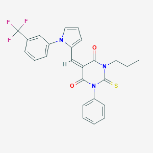 molecular formula C25H20F3N3O2S B286241 1-phenyl-3-propyl-2-thioxo-5-({1-[3-(trifluoromethyl)phenyl]-1H-pyrrol-2-yl}methylene)dihydro-4,6(1H,5H)-pyrimidinedione 