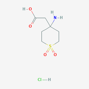 molecular formula C7H14ClNO4S B2862440 2-(4-氨基-1,1-二氧硫环-4-基)乙酸；盐酸盐 CAS No. 2138144-40-6