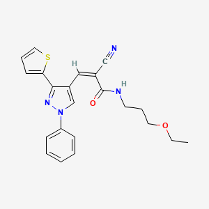 molecular formula C22H22N4O2S B2862445 (Z)-2-Cyano-N-(3-ethoxypropyl)-3-(1-phenyl-3-thiophen-2-ylpyrazol-4-yl)prop-2-enamide CAS No. 1007182-20-8