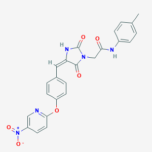 molecular formula C24H19N5O6 B286245 2-{4-[4-({5-nitropyridin-2-yl}oxy)benzylidene]-2,5-dioxoimidazolidin-1-yl}-N-(4-methylphenyl)acetamide 