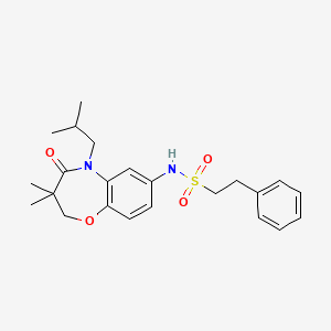 molecular formula C23H30N2O4S B2862454 N-(5-异丁基-3,3-二甲基-4-氧代-2,3,4,5-四氢苯并[b][1,4]恶杂环庚-7-基)-2-苯乙磺酰胺 CAS No. 922004-11-3