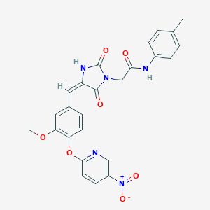 molecular formula C25H21N5O7 B286246 2-{4-[4-({5-nitro-2-pyridinyl}oxy)-3-methoxybenzylidene]-2,5-dioxo-1-imidazolidinyl}-N-(4-methylphenyl)acetamide 