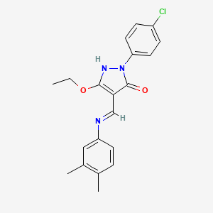 molecular formula C20H20ClN3O2 B2862469 2-(4-氯苯基)-4-((3,4-二甲苯胺基)亚甲基)-5-乙氧基-2,4-二氢-3h-吡唑-3-酮 CAS No. 338751-05-6