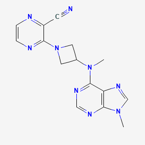 molecular formula C15H15N9 B2862492 3-[3-[Methyl-(9-methylpurin-6-yl)amino]azetidin-1-yl]pyrazine-2-carbonitrile CAS No. 2380096-74-0