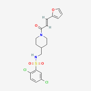 molecular formula C19H20Cl2N2O4S B2862498 (E)-2,5-dichloro-N-((1-(3-(furan-2-yl)acryloyl)piperidin-4-yl)methyl)benzenesulfonamide CAS No. 1235703-24-8