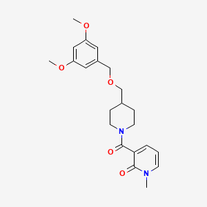 molecular formula C22H28N2O5 B2862509 3-(4-(((3,5-dimethoxybenzyl)oxy)methyl)piperidine-1-carbonyl)-1-methylpyridin-2(1H)-one CAS No. 1788666-41-0