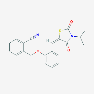 molecular formula C21H18N2O3S B286254 2-[(2-{(E)-[2,4-dioxo-3-(propan-2-yl)-1,3-thiazolidin-5-ylidene]methyl}phenoxy)methyl]benzonitrile 