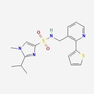 molecular formula C17H20N4O2S2 B2862540 2-异丙基-1-甲基-N-((2-(噻吩-2-基)吡啶-3-基)甲基)-1H-咪唑-4-磺酰胺 CAS No. 2034246-45-0
