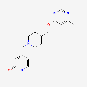 molecular formula C19H26N4O2 B2862543 4-((4-(((5,6-dimethylpyrimidin-4-yl)oxy)methyl)piperidin-1-yl)methyl)-1-methylpyridin-2(1H)-one CAS No. 2320850-80-2