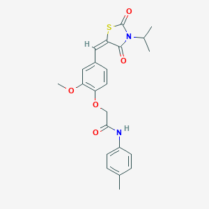 molecular formula C23H24N2O5S B286255 2-(4-{(E)-[2,4-dioxo-3-(propan-2-yl)-1,3-thiazolidin-5-ylidene]methyl}-2-methoxyphenoxy)-N-(4-methylphenyl)acetamide 