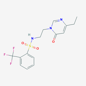 molecular formula C15H16F3N3O3S B2862571 N-(2-(4-ethyl-6-oxopyrimidin-1(6H)-yl)ethyl)-2-(trifluoromethyl)benzenesulfonamide CAS No. 1396766-87-2