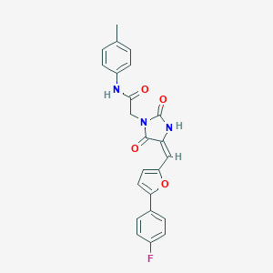 molecular formula C23H18FN3O4 B286258 2-[(4E)-4-{[5-(4-fluorophenyl)furan-2-yl]methylidene}-2,5-dioxoimidazolidin-1-yl]-N-(4-methylphenyl)acetamide 