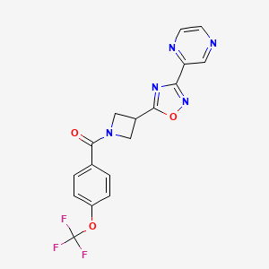 molecular formula C17H12F3N5O3 B2862589 (3-(3-(Pyrazin-2-yl)-1,2,4-oxadiazol-5-yl)azetidin-1-yl)(4-(trifluoromethoxy)phenyl)methanone CAS No. 1327558-98-4