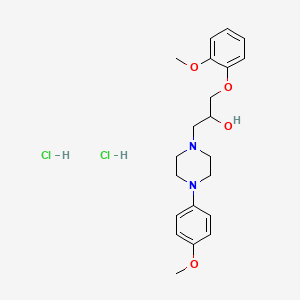 molecular formula C21H30Cl2N2O4 B2862596 1-(2-甲氧苯氧基)-3-(4-(4-甲氧苯基)哌嗪-1-基)丙烷-2-醇二盐酸盐 CAS No. 1185692-63-0