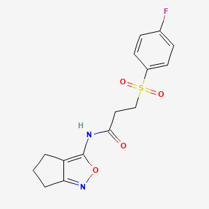 molecular formula C15H15FN2O4S B2862598 N-(5,6-dihydro-4H-cyclopenta[c]isoxazol-3-yl)-3-((4-fluorophenyl)sulfonyl)propanamide CAS No. 942003-98-7