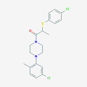 molecular formula C20H22Cl2N2OS B2862604 1-[4-(5-Chloro-2-methylphenyl)piperazin-1-yl]-2-[(4-chlorophenyl)sulfanyl]propan-1-one CAS No. 768287-86-1