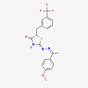 (Z)-2-((Z)-(1-(4-methoxyphenyl)ethylidene)hydrazono)-5-(3-(trifluoromethyl)benzyl)thiazolidin-4-one