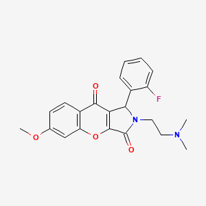 molecular formula C22H21FN2O4 B2862622 2-(2-(二甲氨基)乙基)-1-(2-氟苯基)-6-甲氧基-1,2-二氢苯并[2,3-c]吡咯-3,9-二酮 CAS No. 879588-38-2