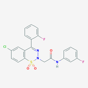 molecular formula C21H14ClF2N3O3S B2862625 2-[6-chloro-4-(2-fluorophenyl)-1,1-dioxido-2H-1,2,3-benzothiadiazin-2-yl]-N-(3-fluorophenyl)acetamide CAS No. 1031555-15-3