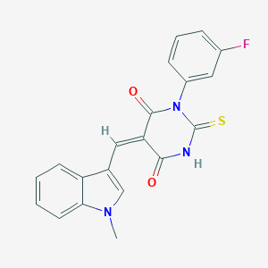 molecular formula C20H14FN3O2S B286263 1-(3-fluorophenyl)-5-[(1-methyl-1H-indol-3-yl)methylene]-2-thioxodihydropyrimidine-4,6(1H,5H)-dione 