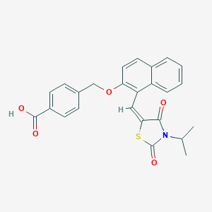 molecular formula C25H21NO5S B286264 4-[({1-[(3-Isopropyl-2,4-dioxo-1,3-thiazolidin-5-ylidene)methyl]-2-naphthyl}oxy)methyl]benzoic acid 