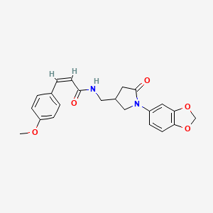 molecular formula C22H22N2O5 B2862643 (Z)-N-((1-(benzo[d][1,3]dioxol-5-yl)-5-oxopyrrolidin-3-yl)methyl)-3-(4-methoxyphenyl)acrylamide CAS No. 954624-87-4