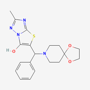 molecular formula C19H22N4O3S B2862650 2-甲基-5-(苯基(1,4-二氧杂-8-氮杂螺[4.5]癸环-8-基)甲基)噻唑并[3,2-b][1,2,4]三唑-6-醇 CAS No. 851809-02-4