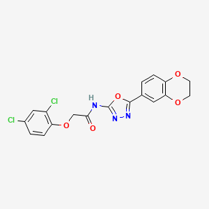 molecular formula C18H13Cl2N3O5 B2862659 2-(2,4-dichlorophenoxy)-N-(5-(2,3-dihydrobenzo[b][1,4]dioxin-6-yl)-1,3,4-oxadiazol-2-yl)acetamide CAS No. 887874-31-9
