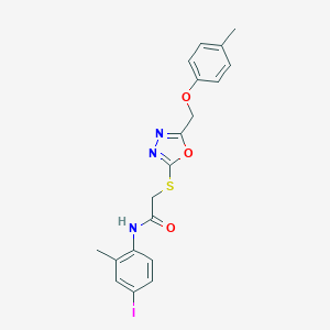molecular formula C19H18IN3O3S B286266 N-(4-iodo-2-methylphenyl)-2-({5-[(4-methylphenoxy)methyl]-1,3,4-oxadiazol-2-yl}sulfanyl)acetamide 