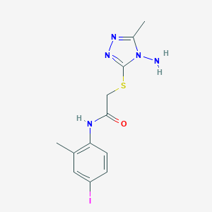 molecular formula C12H14IN5OS B286267 2-[(4-amino-5-methyl-1,2,4-triazol-3-yl)sulfanyl]-N-(4-iodo-2-methylphenyl)acetamide 