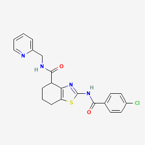 molecular formula C21H19ClN4O2S B2862672 2-(4-氯苯甲酰氨基)-N-(吡啶-2-基甲基)-4,5,6,7-四氢苯并[d]噻唑-4-甲酰胺 CAS No. 942004-38-8