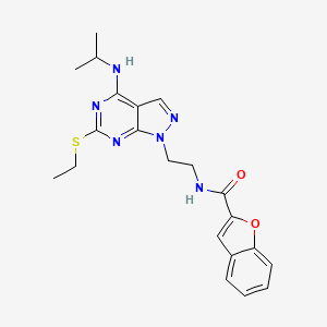 molecular formula C21H24N6O2S B2862685 N-(2-(6-(ethylthio)-4-(isopropylamino)-1H-pyrazolo[3,4-d]pyrimidin-1-yl)ethyl)benzofuran-2-carboxamide CAS No. 941942-26-3