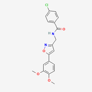 molecular formula C19H17ClN2O4 B2862688 4-chloro-N-((5-(3,4-dimethoxyphenyl)isoxazol-3-yl)methyl)benzamide CAS No. 952970-24-0