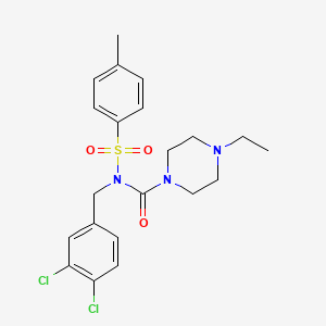 molecular formula C21H25Cl2N3O3S B2862689 N-(3,4-dichlorobenzyl)-4-ethyl-N-tosylpiperazine-1-carboxamide CAS No. 899745-06-3