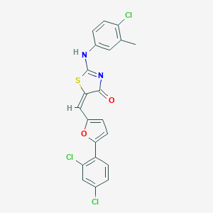 (5E)-2-(4-chloro-3-methylanilino)-5-[[5-(2,4-dichlorophenyl)furan-2-yl]methylidene]-1,3-thiazol-4-one
