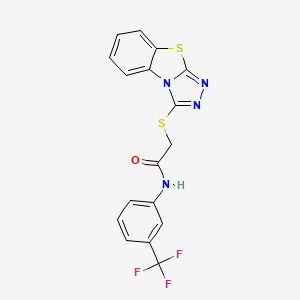 molecular formula C17H11F3N4OS2 B2862696 2-{7-thia-2,4,5-triazatricyclo[6.4.0.0^{2,6}]dodeca-1(8),3,5,9,11-pentaen-3-ylsulfanyl}-N-[3-(trifluoromethyl)phenyl]acetamide CAS No. 304691-46-1