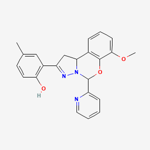 molecular formula C23H21N3O3 B2862705 2-(7-methoxy-5-(pyridin-2-yl)-5,10b-dihydro-1H-benzo[e]pyrazolo[1,5-c][1,3]oxazin-2-yl)-4-methylphenol CAS No. 900003-71-6