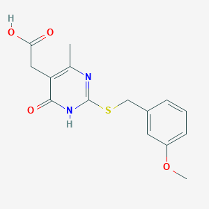 molecular formula C15H16N2O4S B2862706 2-(2-((3-Methoxybenzyl)thio)-4-methyl-6-oxo-1,6-dihydropyrimidin-5-yl)acetic acid CAS No. 1105191-63-6