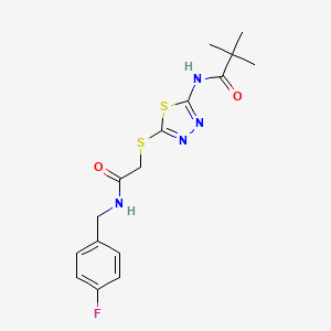 molecular formula C16H19FN4O2S2 B2862712 N-(5-((2-((4-氟苄基)氨基)-2-氧代乙基)硫代)-1,3,4-噻二唑-2-基)新戊酰胺 CAS No. 893354-32-0