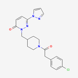 molecular formula C21H22ClN5O2 B2862714 2-[[1-[2-(4-Chlorophenyl)acetyl]piperidin-4-yl]methyl]-6-pyrazol-1-ylpyridazin-3-one CAS No. 2380067-67-2