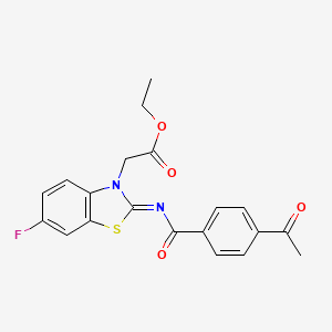 molecular formula C20H17FN2O4S B2862716 (Z)-ethyl 2-(2-((4-acetylbenzoyl)imino)-6-fluorobenzo[d]thiazol-3(2H)-yl)acetate CAS No. 865247-17-2