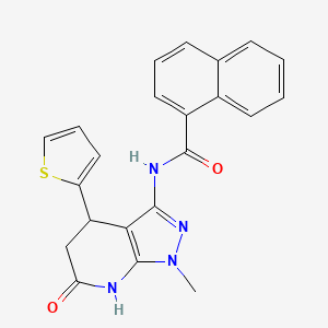 molecular formula C22H18N4O2S B2862738 N-(1-methyl-6-oxo-4-(thiophen-2-yl)-4,5,6,7-tetrahydro-1H-pyrazolo[3,4-b]pyridin-3-yl)-1-naphthamide CAS No. 1203020-57-8