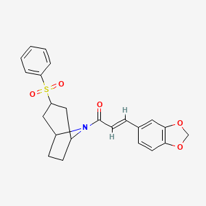 molecular formula C23H23NO5S B2862742 (E)-3-(benzo[d][1,3]dioxol-5-yl)-1-((1R,5S)-3-(phenylsulfonyl)-8-azabicyclo[3.2.1]octan-8-yl)prop-2-en-1-one CAS No. 1798420-71-9
