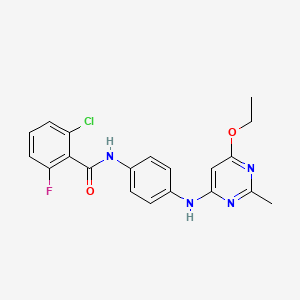 molecular formula C20H18ClFN4O2 B2862747 2-氯-N-(4-((6-乙氧基-2-甲基嘧啶-4-基)氨基)苯基)-6-氟苯甲酰胺 CAS No. 946272-87-3