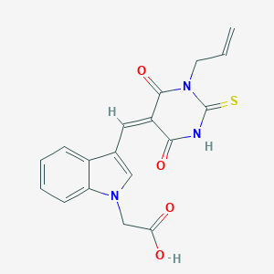 molecular formula C18H15N3O4S B286275 (3-{(E)-[4,6-dioxo-1-(prop-2-en-1-yl)-2-thioxotetrahydropyrimidin-5(2H)-ylidene]methyl}-1H-indol-1-yl)acetic acid 